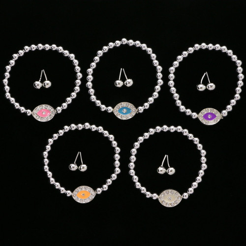 Crystal Accent God's-Eye Beaded Stretch Bracelet - Post Earring Set Assorted - BE3093B
