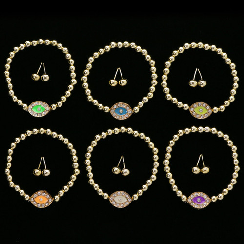 Crystal Accent God's-Eye Beaded Stretch Bracelet - Post Earring Set Assorted - BE3093B