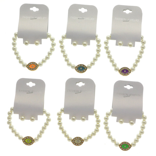 Imitation Pearl Bead God's-Eye Stretch Bracelet - Post Earring Set Assorted - BE3117C