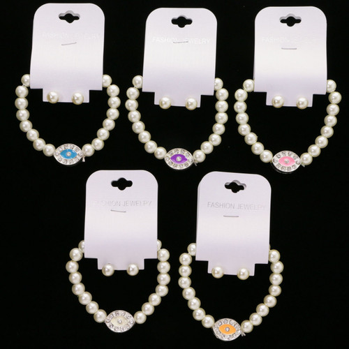Imitation Pearl Bead God's-Eye Stretch Bracelet - Post Earring Set Assorted - BE3117C