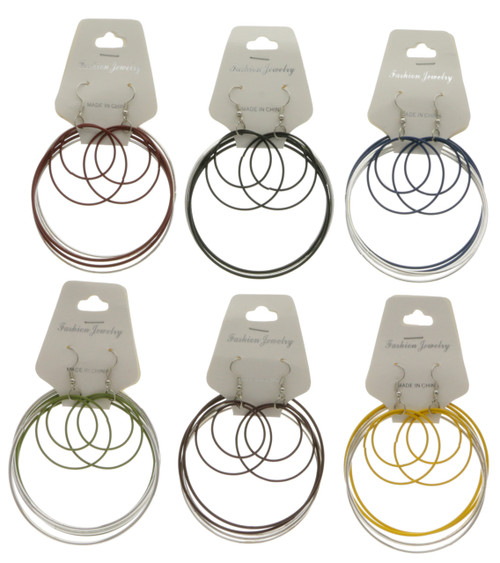 Painted Metal Bangle Bracelet - Dangle Earring Set Assorted - BE7581C