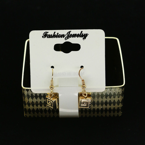 Etched Square Bangle Bracelet - Dangle Earring Set Gold-Tone - BE905