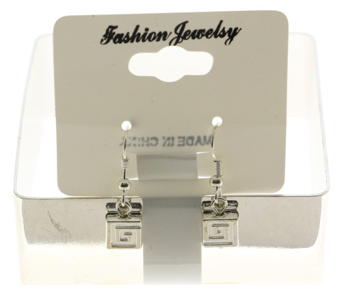 Square Bangle Bracelet - Dangle Earring Set Silver-Tone - BE906A