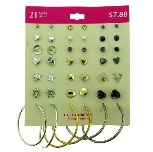 Set of 21 pairs of hypo allergenic earrings ppme48r