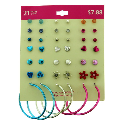 Set of 21 pairs of hypo allergenic earrings ppme49r