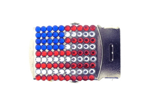 Crystal Studded American Flag Patriotic Belt Buckle BBK0001
