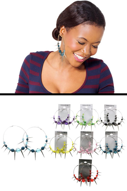 Colorful  Spiked Hoop Earrings 12E1105C Colorful  Spiked Hoop Earrings 12E1105C