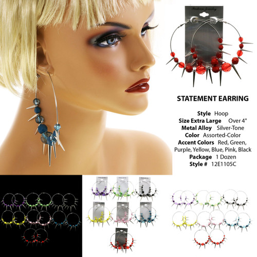 Colorful  Spiked Hoop Earrings 12E1105C
