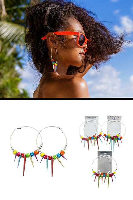 Spike Dangle-Earrings With Bead Accents Assorted-Color & Multi-Color 12 Per Package 12E1242C