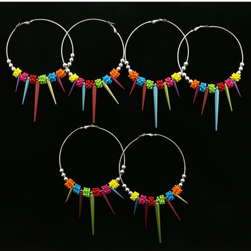 Spike Dangle-Earrings With Bead Accents Assorted-Color & Multi-Color 12 Per Package 12E1242C