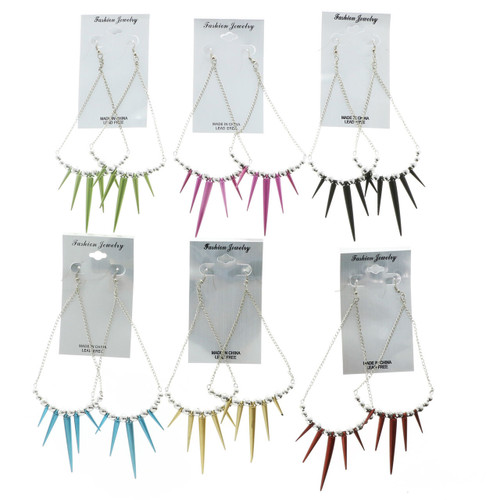 Spike Dangle-Earrings With Bead Accents Assorted-Color & Silver-Tone 12 Per Package 12E1251C