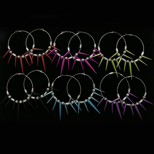 Antiqued Spike Hoop-Earrings With Bead Accents Assorted-Color & Silver-Tone 12 Per Package 12E1252C
