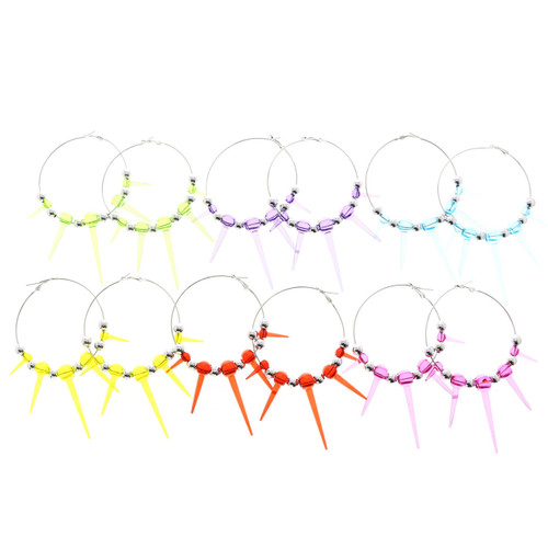 Spike Hoop-Earrings With Bead Accents Assorted-Color & Silver-Tone 12 Per Package 12E1338C