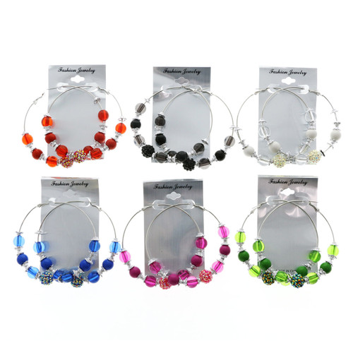 AB Finish Hoop-Earrings With Bead Accents Assorted-Color & Silver-Tone 12 Per Package 12E1399C
