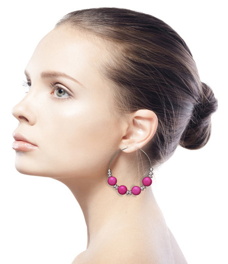 Assorted-Color & Silver-Tone Metal Hoop-Earrings With Bead Accents 12 Per Package 12E1420C