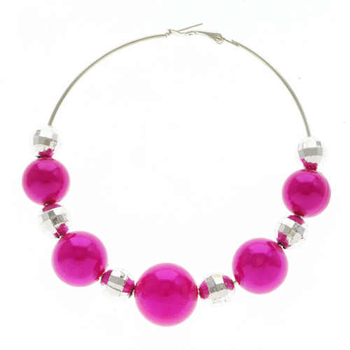 Assorted-Color & Silver-Tone Metal Hoop-Earrings With Bead Accents 12 Per Package 12E1423C