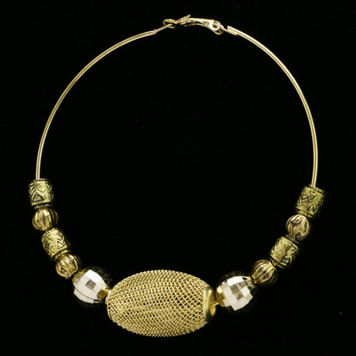 Antiqued Mesh Hoop-Earrings  With Bead Accents Dual-Tone 12 Per Package 12E1434B