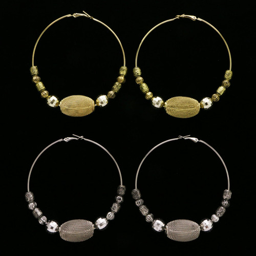 Antiqued Mesh Hoop-Earrings  With Bead Accents Dual-Tone 12 Per Package 12E1434B