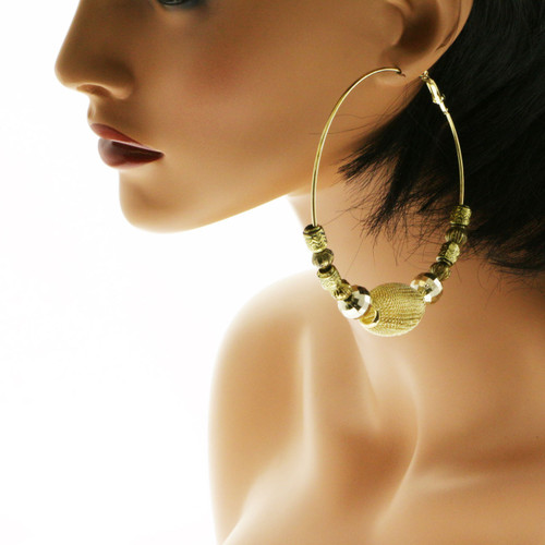 Antiqued Mesh Hoop-Earrings  With Bead Accents Dual-Tone 12 Per Package 12E1434B