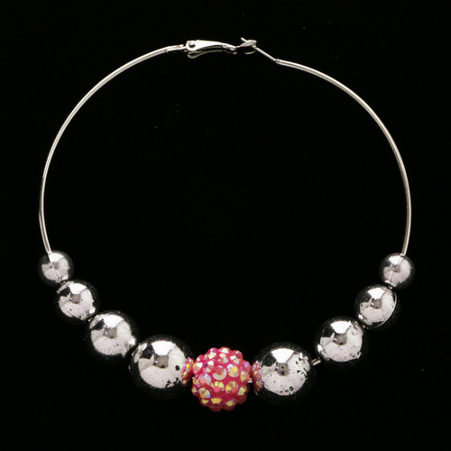 AB Finish Hoop-Earrings With Bead Accents Silver-Tone & Assorted-Color 12 Per Package 12E1440C