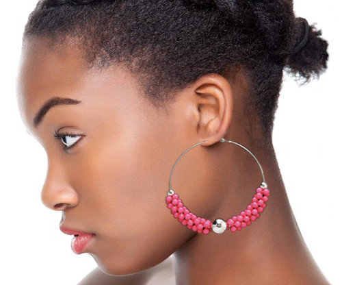 Neon Hoop-Earrings With Bead Accents Assorted-Color & Silver-Tone 12 Per Package 12E1469C