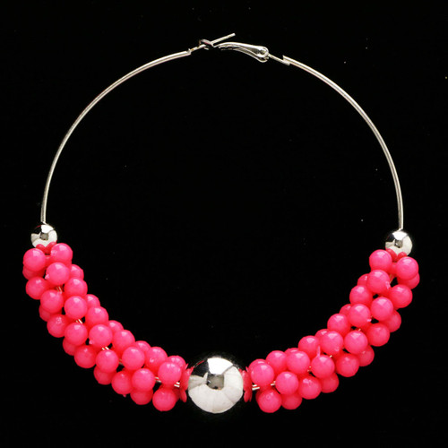 Neon Hoop-Earrings With Bead Accents Assorted-Color & Silver-Tone 12 Per Package 12E1469C