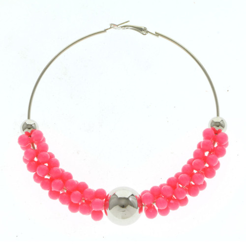 Neon Hoop-Earrings With Bead Accents Assorted-Color & Silver-Tone 12 Per Package 12E1469C