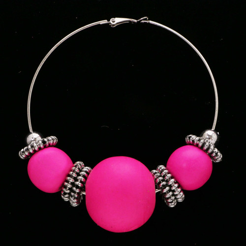 Antiqued Neon Hoop-Earrings With Bead Accents Assorted-Color & Silver-Tone 12 Per Package 12E1471C