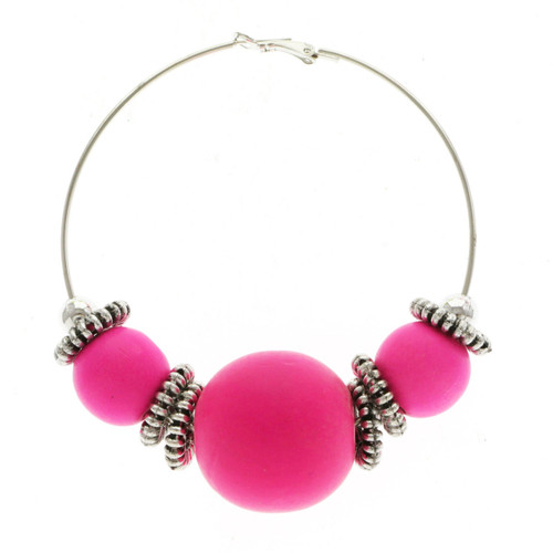 Antiqued Neon Hoop-Earrings With Bead Accents Assorted-Color & Silver-Tone 12 Per Package 12E1471C