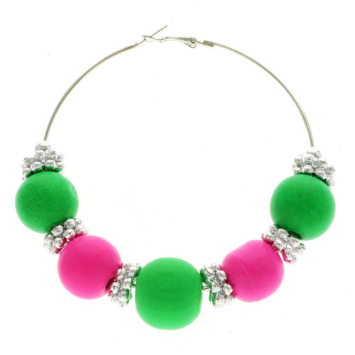 Neon Hoop-Earrings With Bead Accents Assorted-Color & Multi-Color 12 Per Package 12E1482C