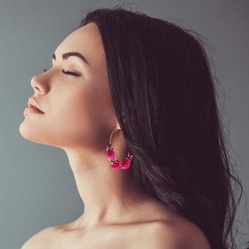 Neon Hoop-Earrings With Bead Accents Assorted-Color & Silver-Tone 12 Per Package 12E1485C