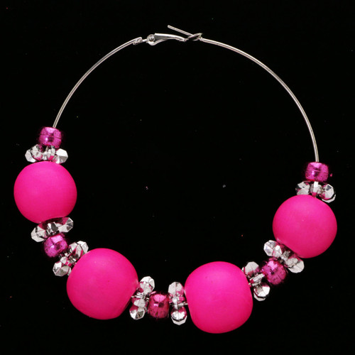 Neon Hoop-Earrings With Bead Accents Assorted-Color & Silver-Tone 12 Per Package 12E1485C