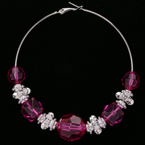 Assorted-Color & Silver-Tone Metal Hoop-Earrings With Bead Accents 12 Per Package 12E1530C