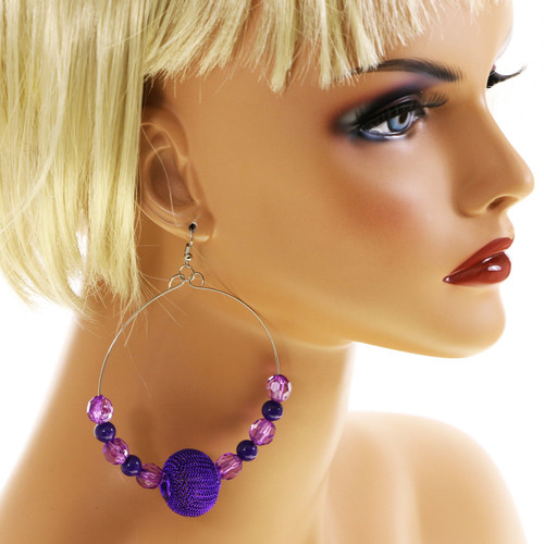 Mesh Dangle-Earrings With Bead Accents Assorted-Color & Silver-Tone 12 Per Package 12E471C