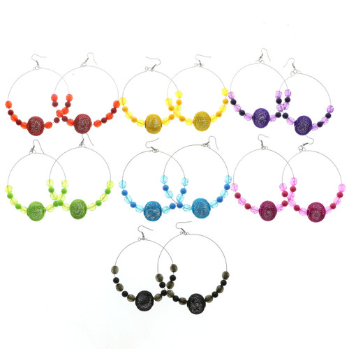 Mesh Dangle-Earrings With Bead Accents Assorted-Color & Silver-Tone 12 Per Package 12E471C