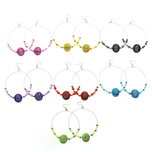 Mesh Dangle-Earrings With Bead Accents Assorted-Color & Silver-Tone 12 Per Package 12E472C
