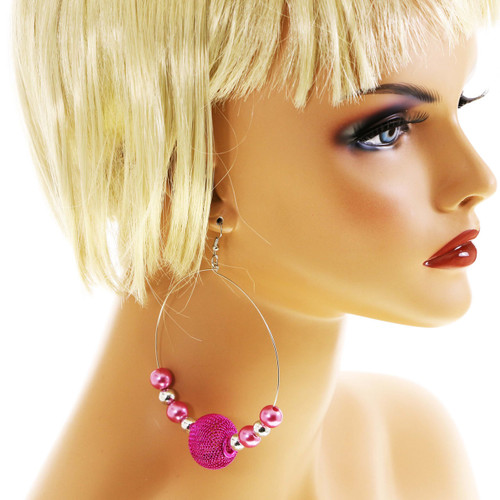 Mesh Dangle-Earrings With Bead Accents Assorted-Color & Silver-Tone 12 Per Package 12E491C