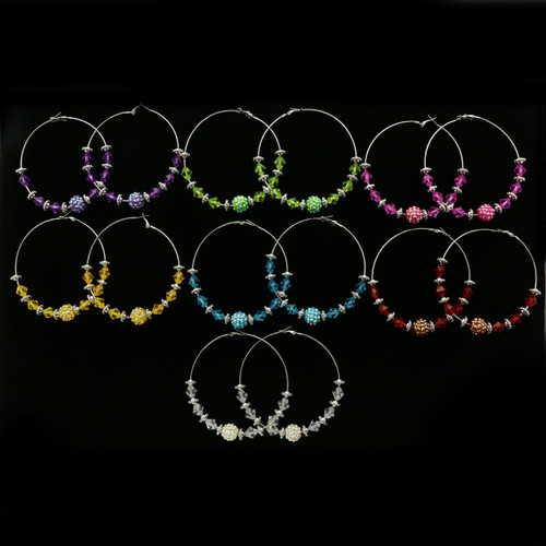 AB Finish Hoop-Earrings With Bead Accents Assorted-Color & Silver-Tone 12 Per Package 12E509C