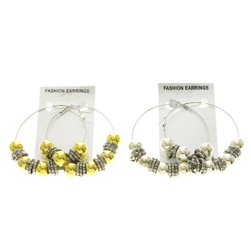 Antiqued Hoop-Earrings With Bead Accents  Dual-Tone 12 Per Package 12E518B