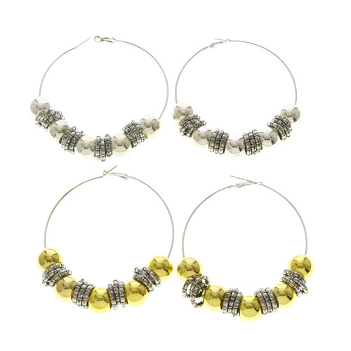 Antiqued Hoop-Earrings With Bead Accents  Dual-Tone 12 Per Package 12E518B