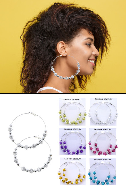Assorted-Color & Silver-Tone Metal Hoop-Earrings With Bead Accents 12 Per Package 12E6140C Assorted-Color & Silver-Tone Metal Hoop-Earrings With Bead Accents 12 Per Package 12E6140C
