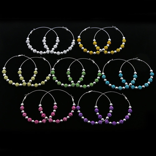 Assorted-Color & Silver-Tone Metal Hoop-Earrings With Bead Accents 12 Per Package 12E6140C