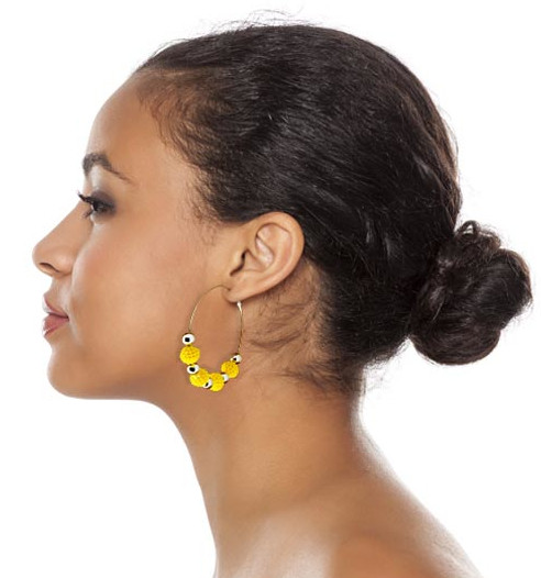 AB Finish Hoop-Earrings With Bead Accents Assorted-Color & Silver-Tone 12 Per Package 12E6147C