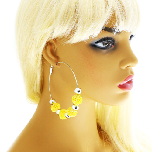 AB Finish Hoop-Earrings With Bead Accents Assorted-Color & Silver-Tone 12 Per Package 12E6147C