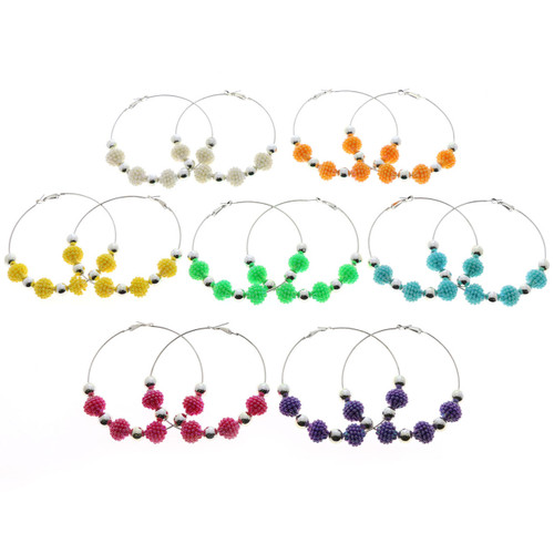 AB Finish Hoop-Earrings With Bead Accents Assorted-Color & Silver-Tone 12 Per Package 12E6147C