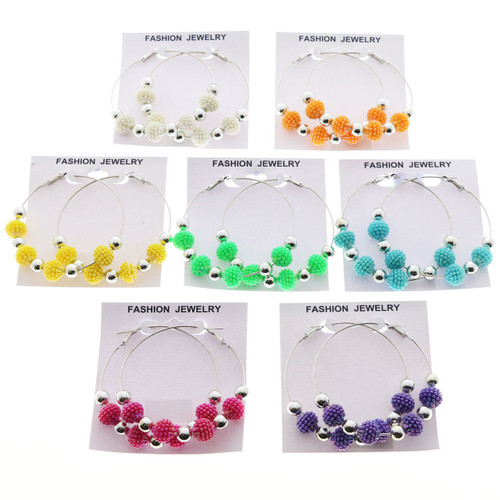 AB Finish Hoop-Earrings With Bead Accents Assorted-Color & Silver-Tone 12 Per Package 12E6147C