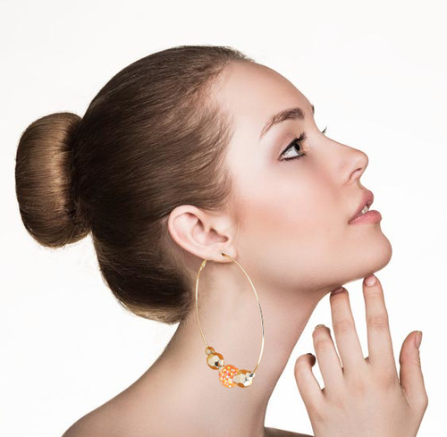 AB Finish Hoop-Earrings With Bead Accents Silver-Tone & Assorted-Color 12 Per Package 12E6151C