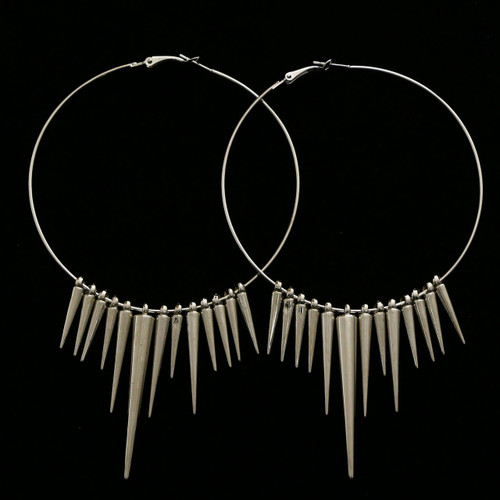 Spike Hoop-Earrings With Bead Accents  Silver-Tone 12 Per Package 12E6155A