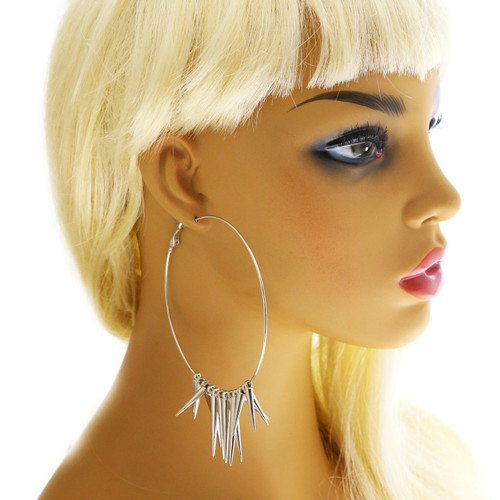 Spike Hoop-Earrings With Drop Accents  Silver-Tone 12 Per Package 12E6157A