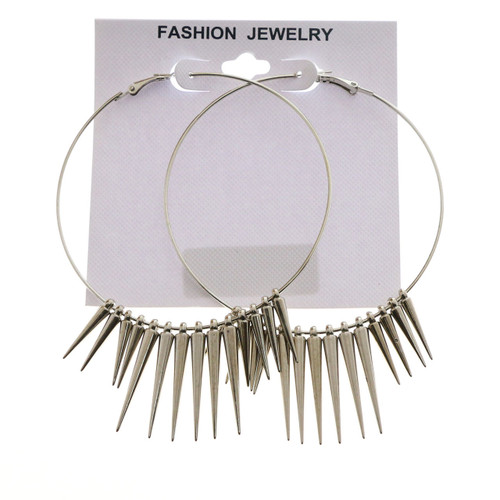 Spike Hoop-Earrings With Drop Accents  Silver-Tone 12 Per Package 12E6157A
